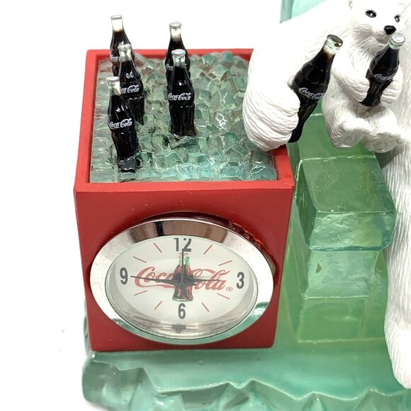 2003 Coca-Cola Mini Clock Polar Bear w/Cubs & Cooler CCM89 Tested Working 377 - Picture 8 of 16
